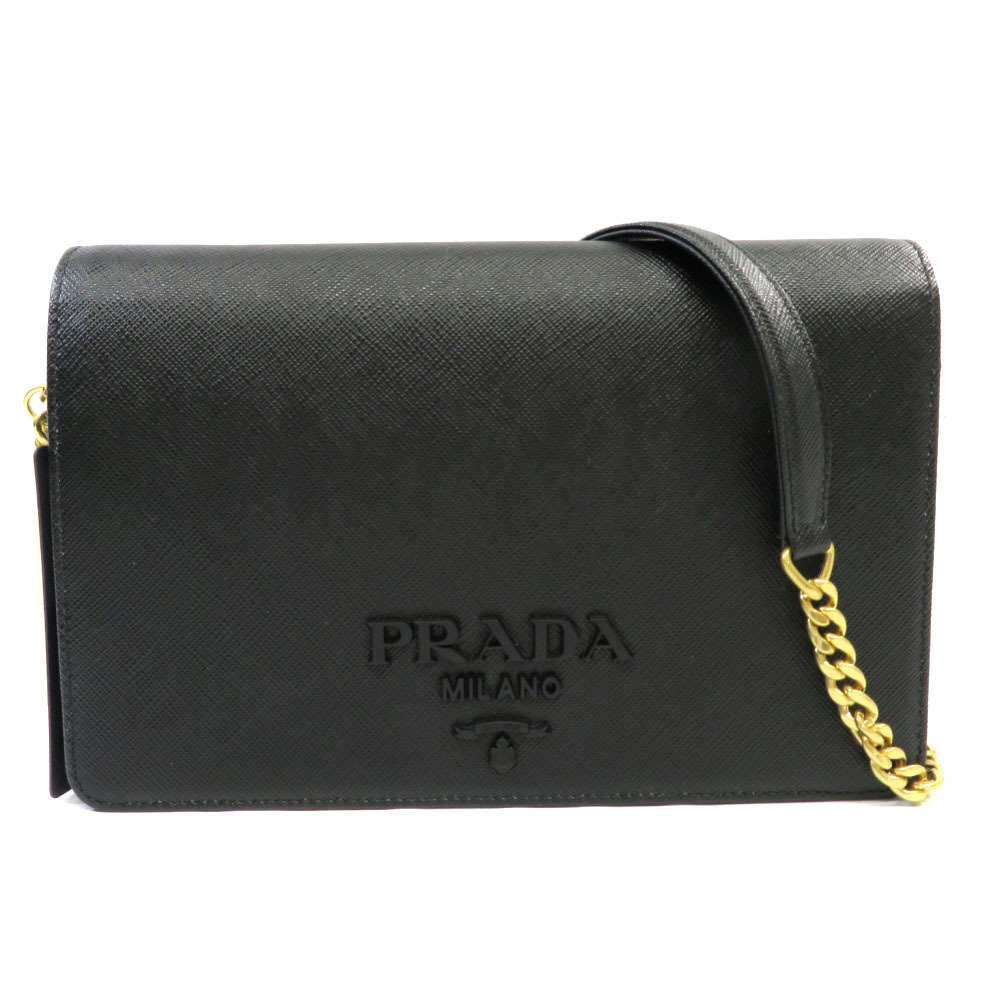 PRADA Chain Shoulder Bag Saffiano Leather Black